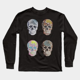 Abstract Skulls Vintage Retro Creepy Tattoo Style Art Illustration Long Sleeve T-Shirt